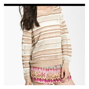 Haute Hippie Open Knit Beige Brown Striped Sweater Top XS/S